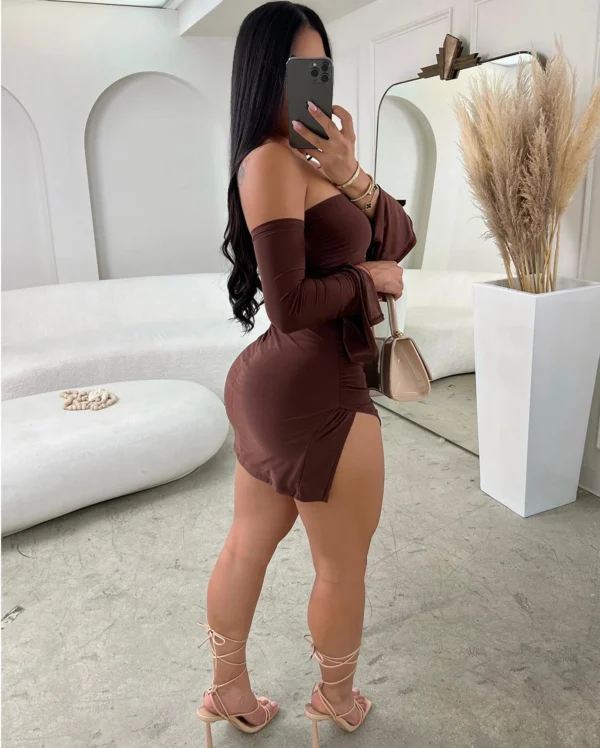 Vestido Mini Sem Alças com Mangas Longas, Sexy e Justo para Festas - Image 4