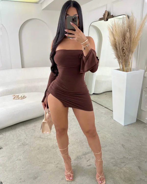 Vestido Mini Sem Alças com Mangas Longas, Sexy e Justo para Festas - Image 3